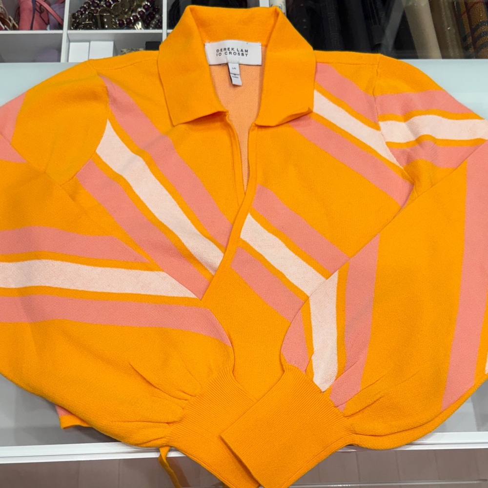 10 Crosby Derek Lam V-Neck Sweater in Orange and Pink